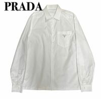 極美品 21年モデル PRADA プラダ 白長袖シャツ ロゴプリント L