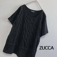 ズッカ　ZUCCA Tシャツ　刺繍　トップス　ブラウス　半袖　M レディース　ブラック　黒　カットソー コットン 