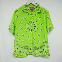 【1円】試着 国内正規 Supreme 21SS Bandana Silk S/S Shirt バンダナ柄シルクシャツ 半袖 Bright Green ブライトグリーン 黄緑 S