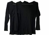 CR13047 IBK⑥【特価】新品 大きい 長袖インナーシャツ 3L 2枚組 ブラック 綿混 吸汗速乾 シンプル 汗取りパッド 訳あり レディース