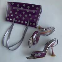 miumiu 1999 archive metallic lilac floral mesh（tote bag+pumps）2点セット