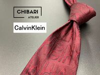 【美品】CalvinKlein　カルバンクライン　ロゴレタッチ柄　ネクタイ　3本以上送料無料　ワインレッド　0502048