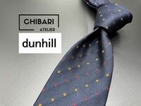【超美品】dunhill　ダンヒル　ロゴ＆ドット柄　ネクタイ　3本以上送料無料　ネイビー　0503093