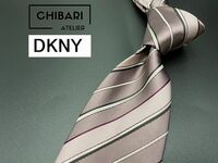 【超美品】DKNY　ダナキャラン　レジメンタル柄　ネクタイ　3本以上送料無料　ブラウン系　光沢　0503080