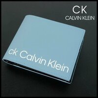 新品 定価20,900円 CK カルバンクライン 二つ折り財布 ライトブルー 牛革製 ロゴ CK CALVIN KLEIN メンズ 【3173】