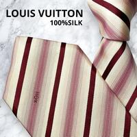美品 LOUIS VUITTON ピンク ボルドー ストライプ 高級 光沢 肉厚 ルイヴィトン ポイントモノグラム 9CM ビジネス スーツ メンズ 紳士