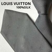美品 ルイヴィトン ネクタイ モノグラム 黒系 ブラック 高級 光沢 肉厚 LOUIS VUITTON　イタリア シルク スーツ ビジネス 紳士 メンズ