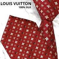美品 Louis Vuitton ルイヴィトン ネクタイ モノグラム 高級 肉厚 ボルドー レッド ジャガード 総柄 スーツ ビジネス 紳士 上品 赤