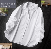 MARGARET HOWELL/マーガレットハウエル/ホワイトデザインラウンドシャツ