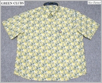 即決 極美品 GREEN CLUBS グリーンクラブ ボタニカル 総柄デザイン シアサッカー ボタンダウン 半袖シャツ 5 日本製 メンズ