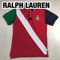 POLO BY RALPH LAUREN ポロ バイ ラルフローレン 半袖ポロシャツ XL(20) レッド×ネイビー×グリーン×ホワイト 刺繍ロゴ ユース