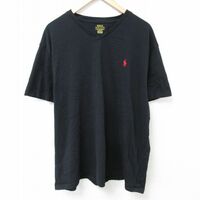 XL/古着 ラルフローレン Ralph Lauren 半袖 ブランド Tシャツ メンズ ワンポイントロゴ 大きいサイズ Vネック 黒 ブラック 24may08 中古