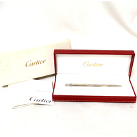 超美品 Cartier カルティエ マスト ボールペン ツイスト式 シルバー 筆記確認済み ギャランティー 保存箱付き