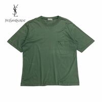 90s YVES SAINT LAURENT イブサンローラン 半袖 ポケット Tシャツ ワンポイントロゴ ライトグリーン 福助株式会社