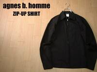 agnes b.hommeジップアップCPOシャツ美品38黒ブラック正規アニエスベーオムMADE IN JAPANサンライズririシャツジャケットカバーオール