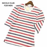 【新品 未使用】 NICOLE CLUB FOR MEN ニコルクラブ フォーメン 5分袖 総柄 ポケット カットソー ポケTシャツ Sz.46　メンズ　C4T05144_5#D