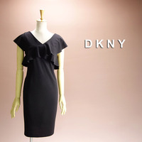 新品 DKNY 4/9号 ダナキャラン 黒 Vネック ワンピース パーティドレス ブラック 結婚式 二次会 フォーマル お呼ばれ 発表会 華27C0402