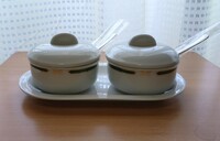 シュガーポット2個セット　レトロ　お皿・スプーン付き　陶器