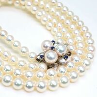 豪華!!高品質!!美品!!＊MIKIMOTO(ミキモト)K14WGアコヤ本真珠2連ネックレス＊m 43.4g pearl sapphire jewelry necklace EH0/FA0