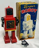 ★当時物　未使用品　ゼンマイ　【super ROBOT】 スーパーロボット　昭和レトロ　日本製　アンティーク　玩具　動作品　