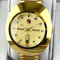 【1円〜】RADO ラドー 腕時計 メンズ AT 自動巻 DIASTAR ダイヤスター カラーストーン ゴールド文字盤 648.0413.3 デイデイト 可動品