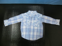 長袖シャツ 95 A LITTLE ウエスタン風 ペイズリー チェック 水色 