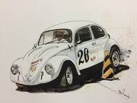 【正規品 絶版】Bowイラスト フォルクスワーゲン ビートル レーシング カーマガジン 55 VW Beetle racing クラシックカー 旧車 絵