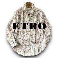 B04 美品 鮮やかフラワーデザイン定価5万 M前後 38『エトロ ETRO』イタリアンコットン 長袖 シャツ まるでアートのような一枚 マルチカラー